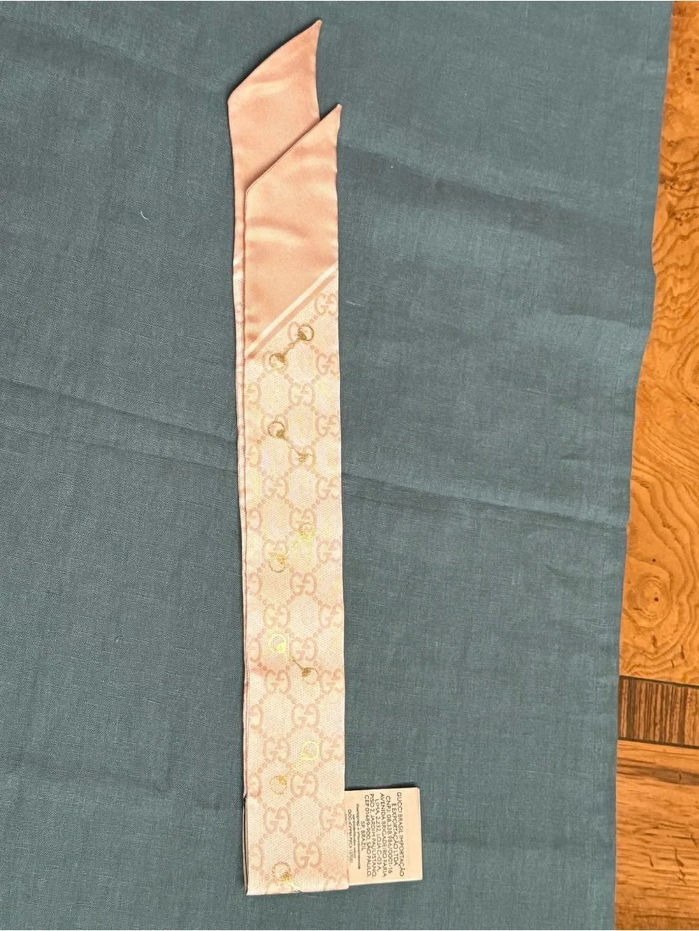 GUCCI GG Horse-bit Pale Pink Silk Twilly Scarf